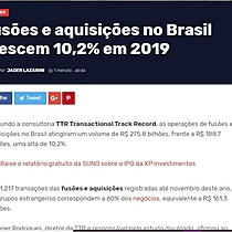 Fuses e aquisies no Brasil crescem 10,2% em 2019